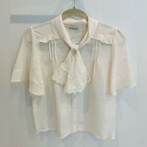 NWT Axes Femme Elegant Cream Blouse with Lace Details
